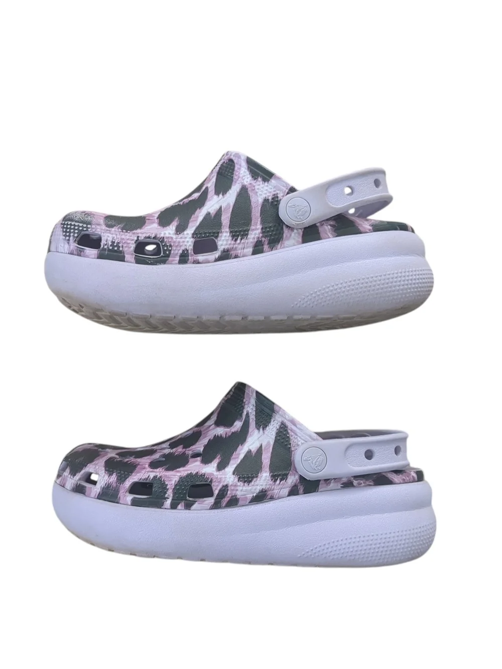 CROCS Kids Leopard Print Slip-On Clogs in Lavender and Black